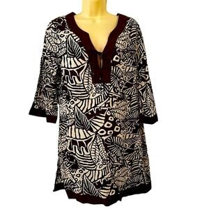 St. John’s Bay Brown & White Ethnic Print Dress Swim Coverup Woman Size Large